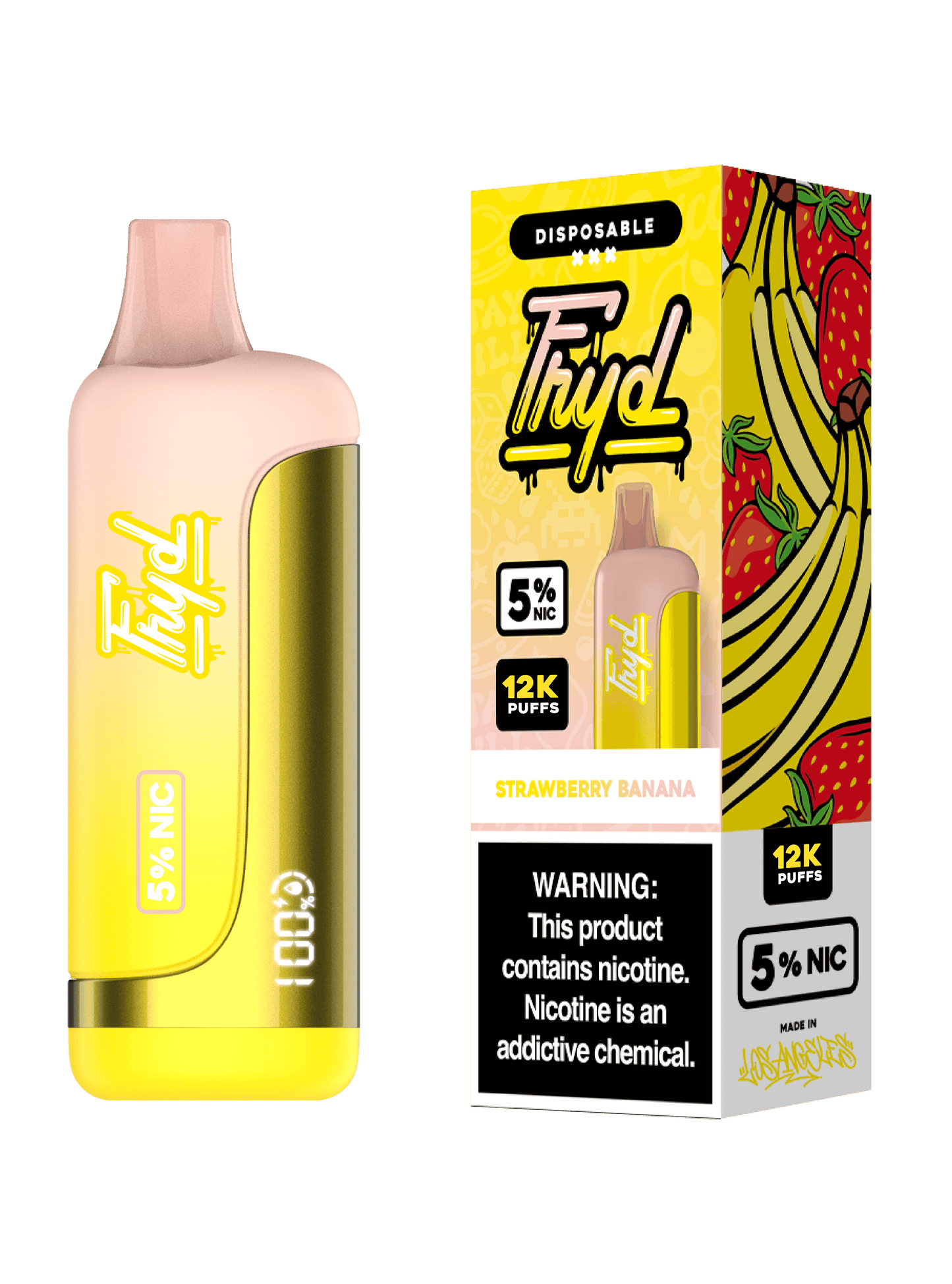 FRYD Disposable | 12000 Puffs | 17mL | 50mg | MOQ 5 | Strawberry Banana with Packaging