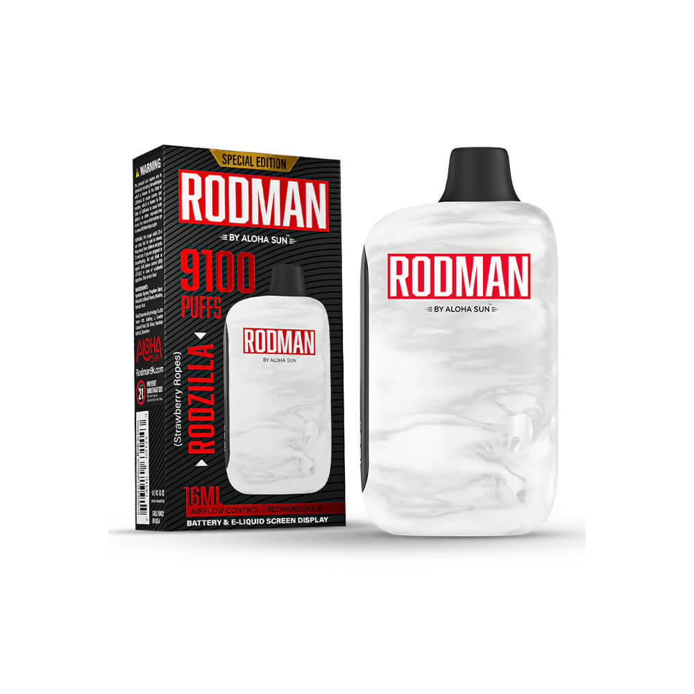 Aloha Sun Rodman Disposable | 9100 Puffs | 16mL | 50mg | MOQ 10 | Rozilla Strawberry Ropes with packaging