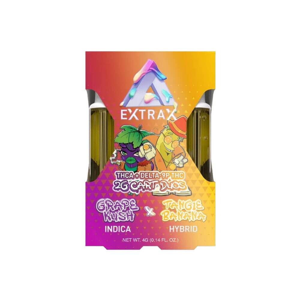 Adios Blends D9 + THCA LR Dual Carts (4g) | (2g) 2-Pack Tangie Banana 2g + Grape Kush 2g