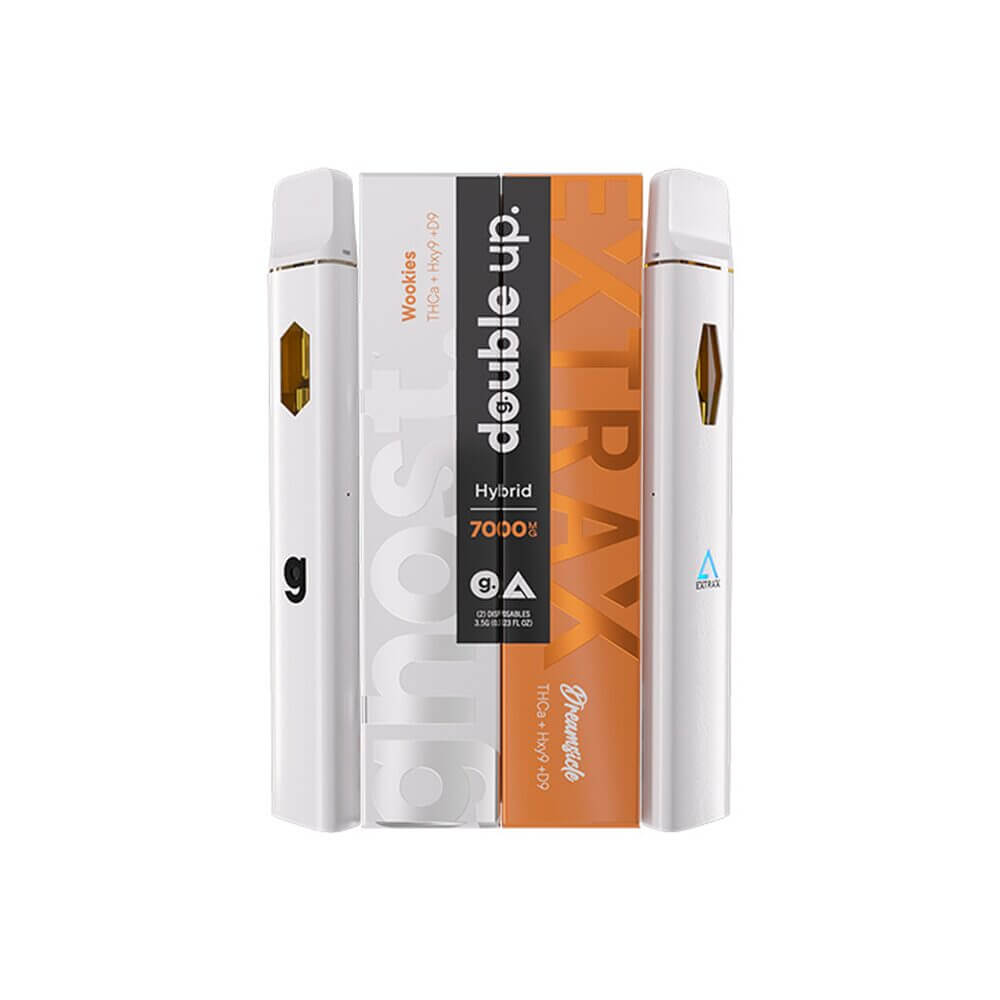 Ghost Double Up Hdxy9 + D9 + THC-A Disposable (7g) | 3.5g 2-Pack | Dreamsicle 3.5g + Wookies 3.5g 