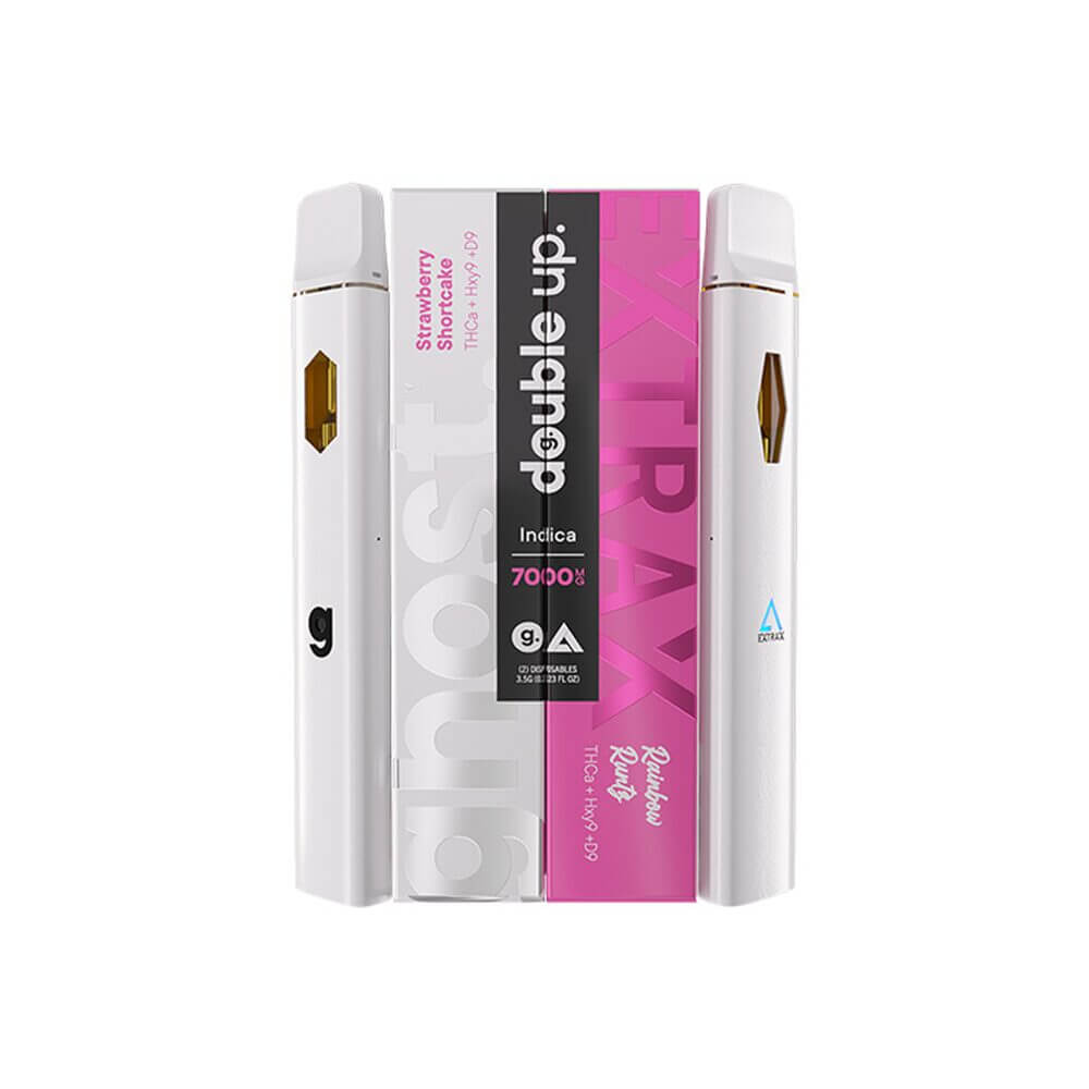 Ghost Double Up Hdxy9 + D9 + THC-A Disposable (7g) | 3.5g 2-Pack | Rainbow Runtz 3.5g + Strawberry Shortcake 3.5g
