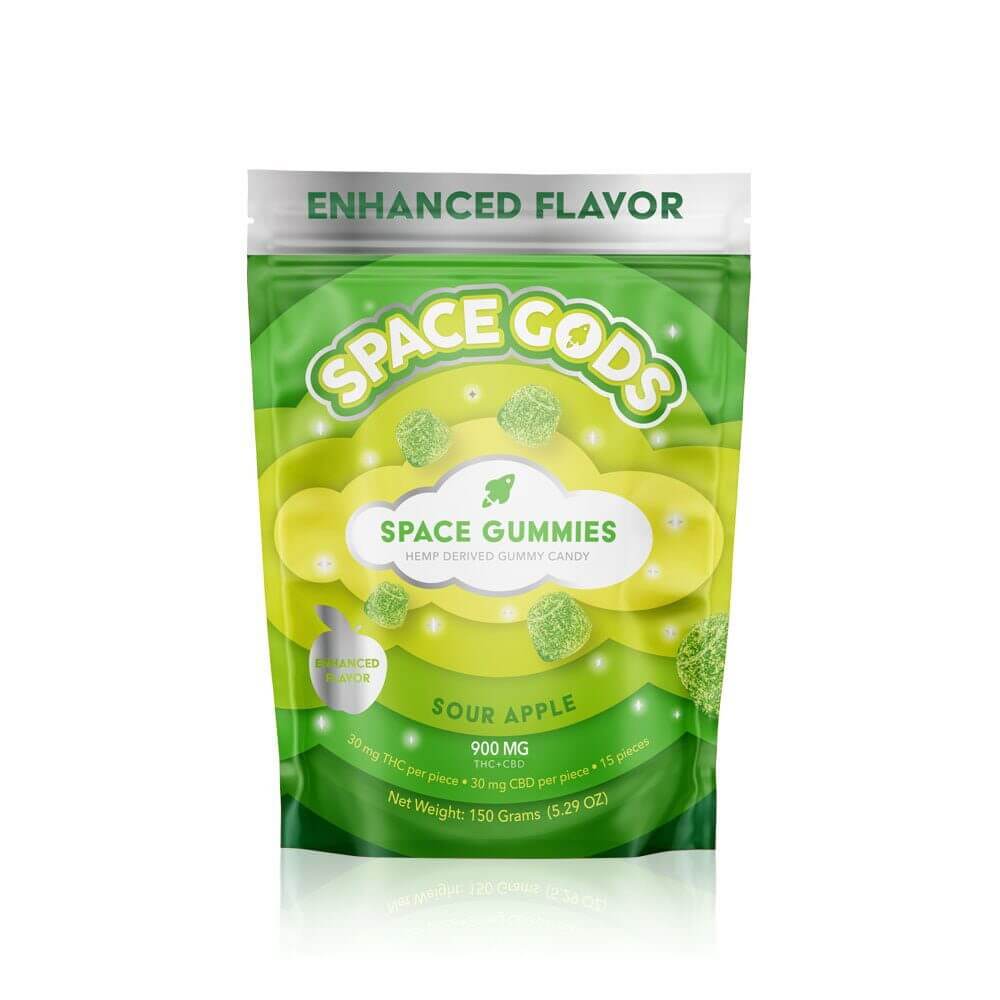 Space Gods Mega Dose D9 + CBD Space Gummies (900mg 15ct Pouch) Sour Apple