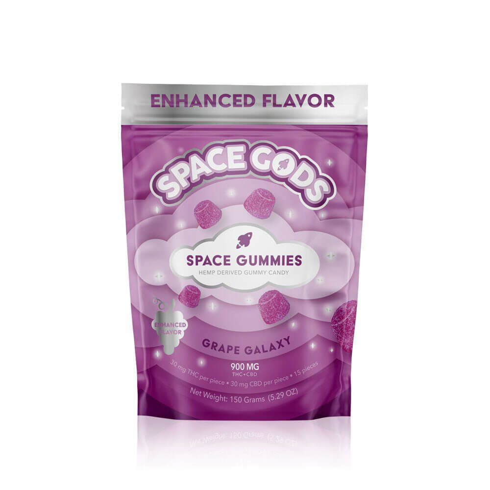 Space Gods Mega Dose D9 + CBD Space Gummies (900mg 15ct Pouch) Grape Galaxy
