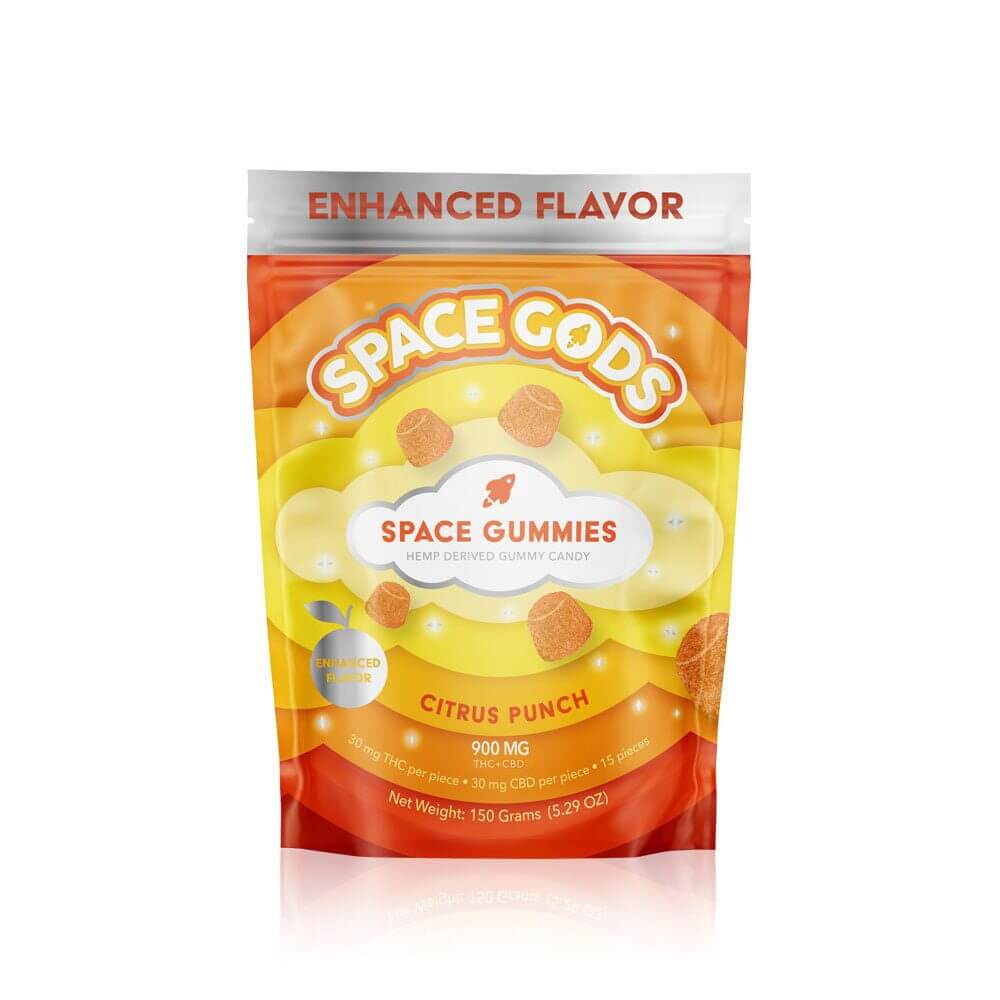 Space Gods Mega Dose D9 + CBD Space Gummies (900mg 15ct Pouch)  Citrus Punch
