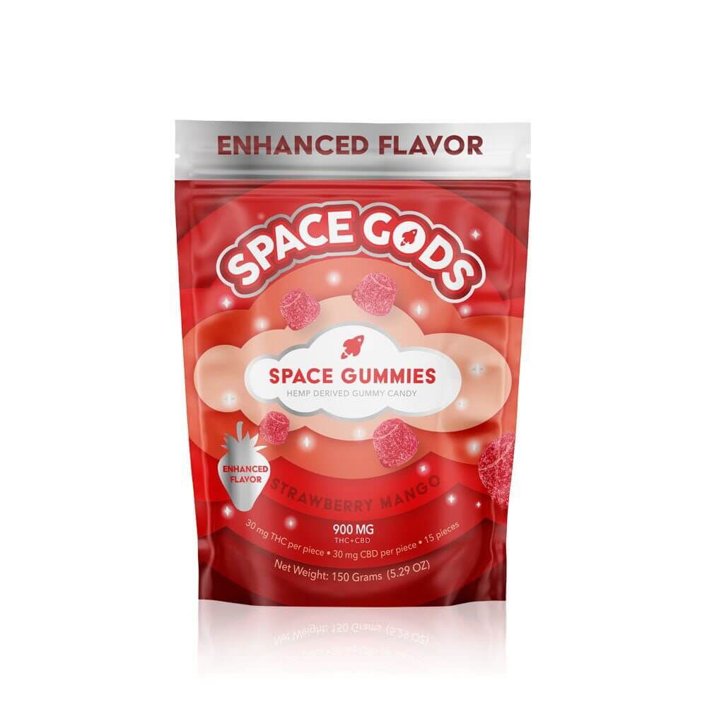 Space Gods Mega Dose D9 + CBD Space Gummies (900mg 15ct Pouch) Strawberry Mango