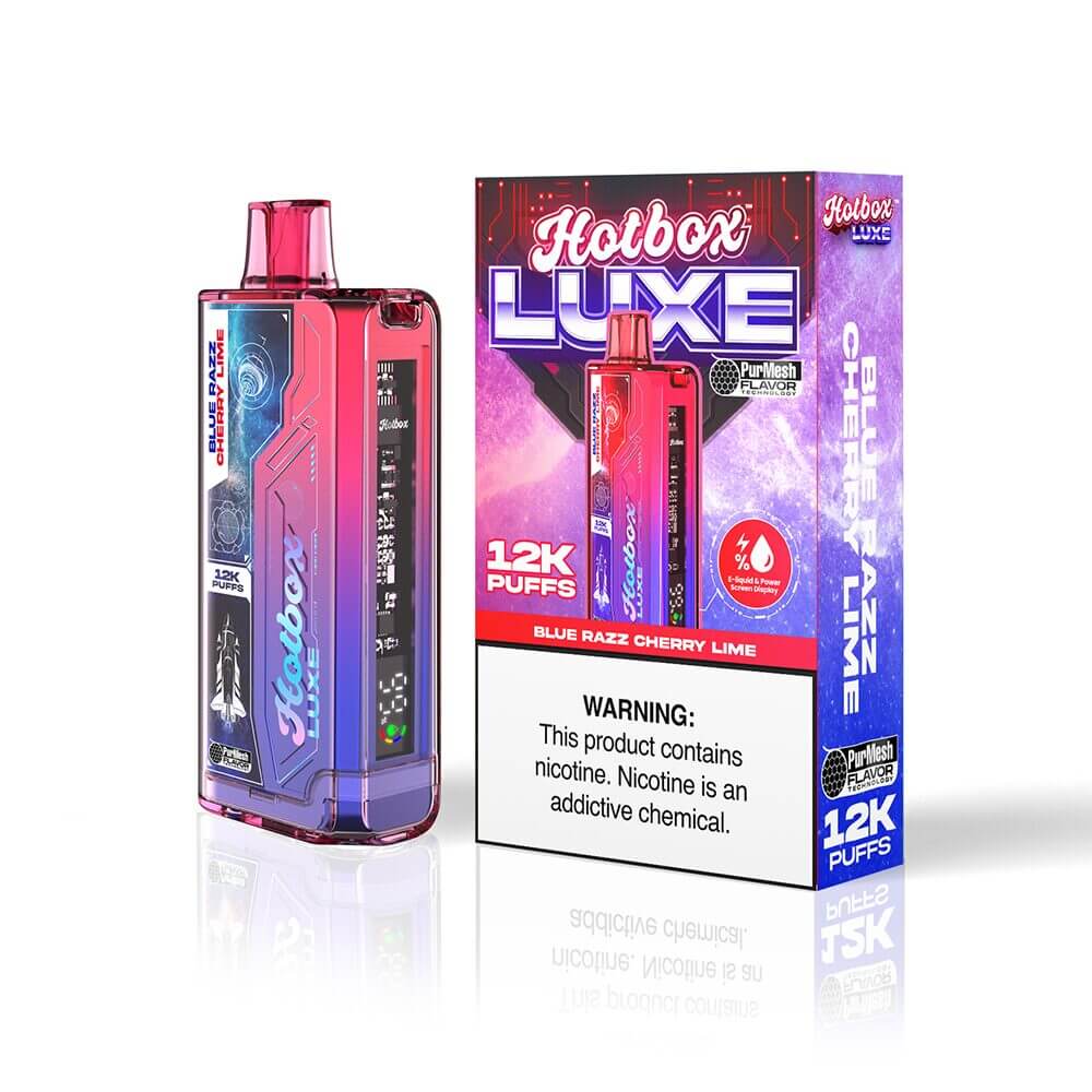 Puff HotBox Luxe Disposable | 12000 puffs | 20mL | 50mg | MOQ 5pc | Blue Razz Cherry Lime with Packaging