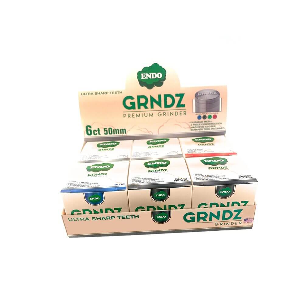 Endo Premium Metal Grinder 50mm (6pc Display) Assorted Colors