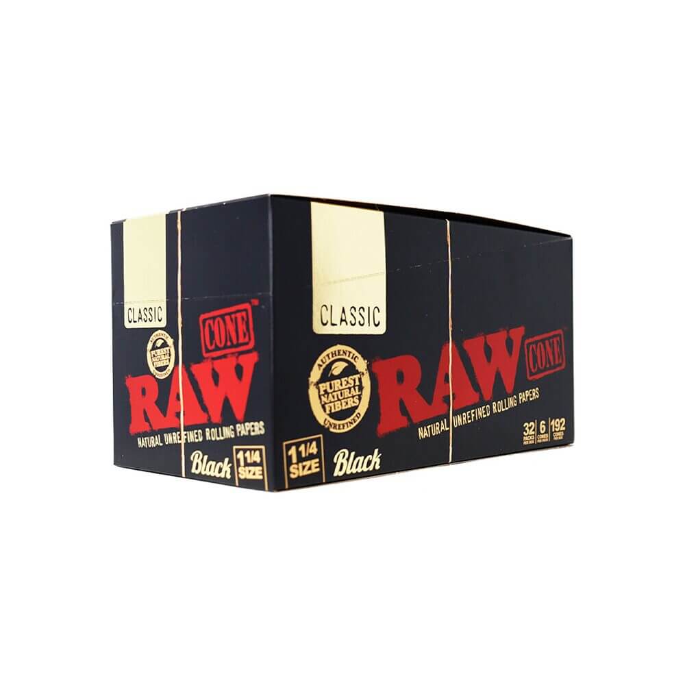 Raw Classic BLACK Cones 1 1/4″ 6-Cone Pack (32pc Display)
