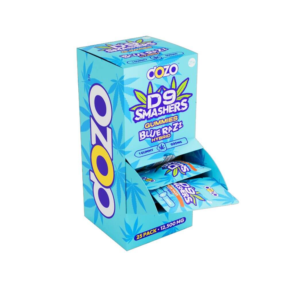 Dozo D9 Smashers Gummy 500mg 1ct Pouch (25pc Gravity Feeder Display) | Blue Razz with Packaging