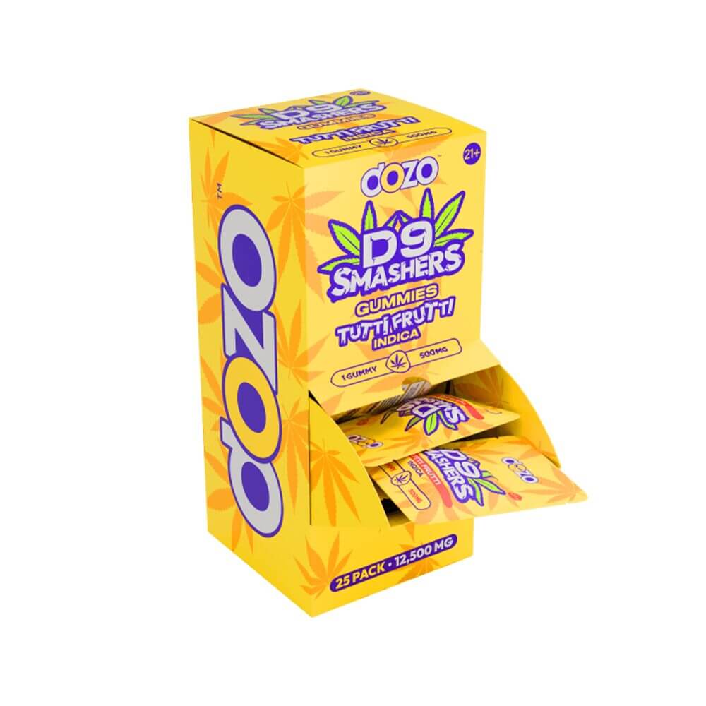 Dozo D9 Smashers Gummy 500mg 1ct Pouch (25pc Gravity Feeder Display) | Tutti Frutti with Packaging
