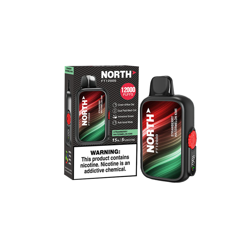North FT12000 Disposable | 12000 Puffs | 15mL | 50mg | MOQ 5 | Strawberry Watermelon Kiwi with packaging