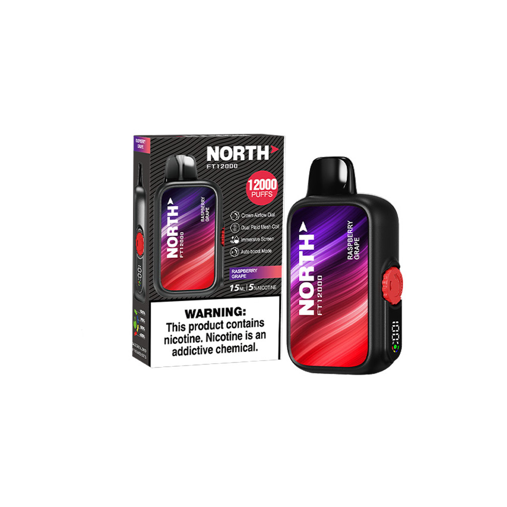 North FT12000 Disposable | 12000 Puffs | 15mL | 50mg | MOQ 5 | Raspberry Grape with packaging