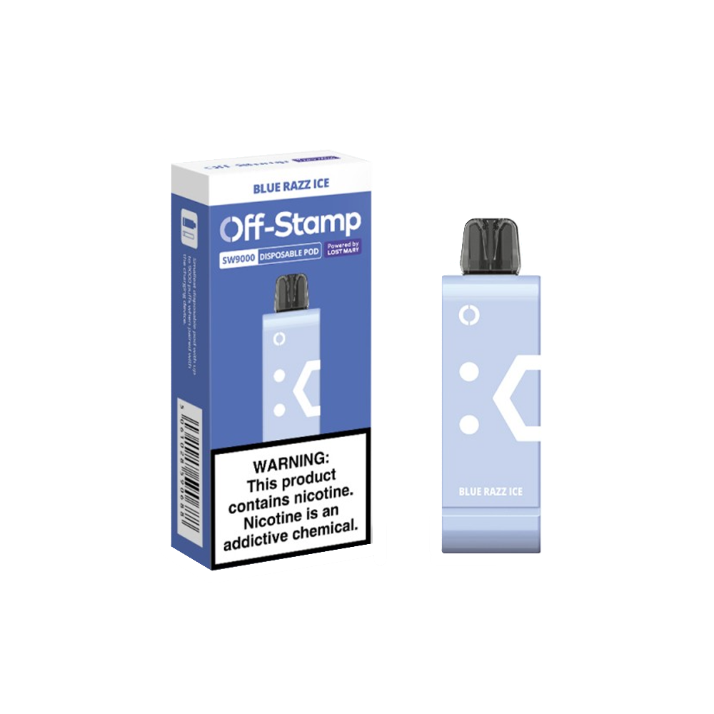 Off Stamp Pod Disposable | 9000 Puffs | 13mL | 50mg | (Pod Disposable Only) | MOQ 10 | Blue Razz Ice with Packaging