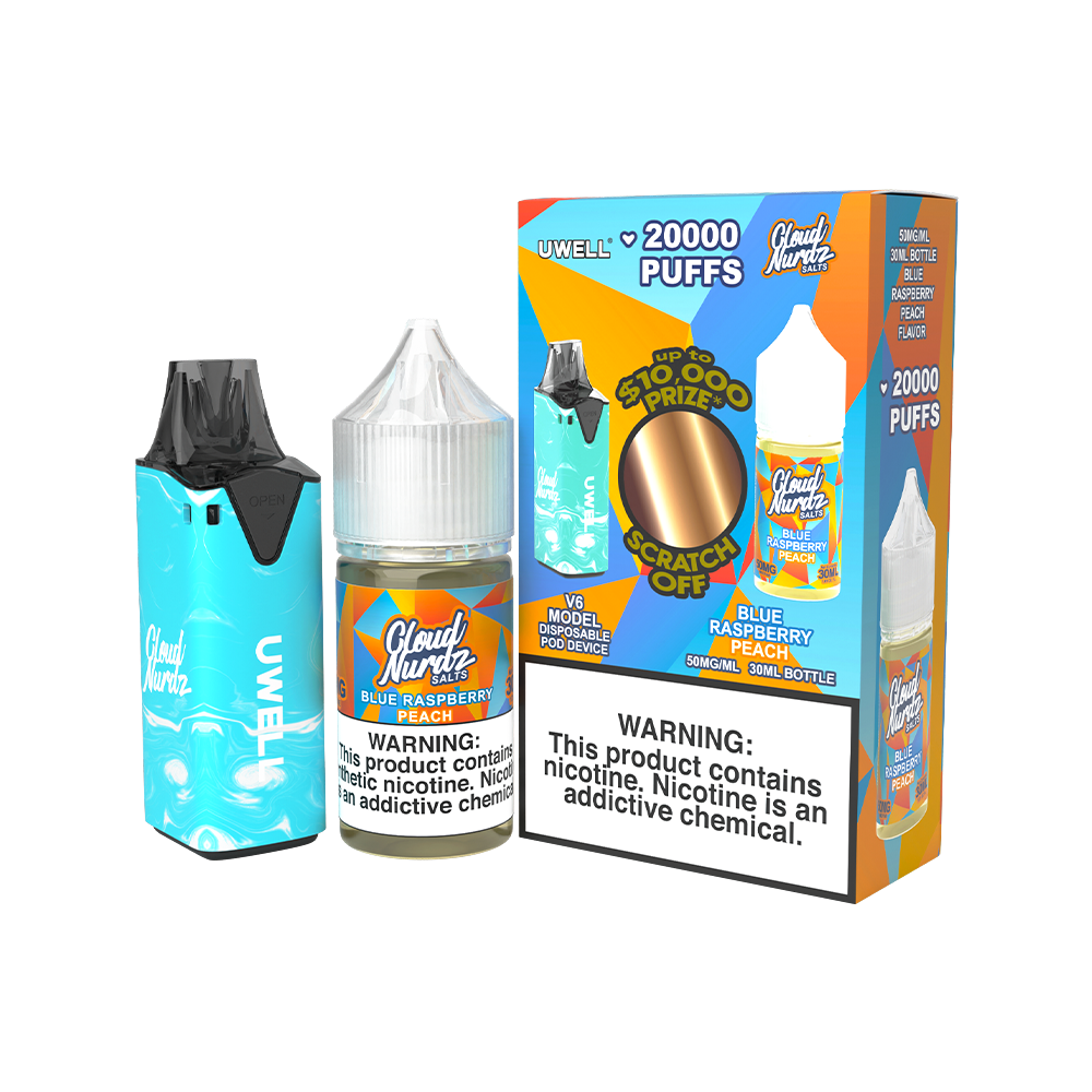 Collab Bundle – Uwell V6 Disposable Device + Daddy’s Vapor 30mL Juice | Color: Blue Flavor: Blue Raspberry Peach