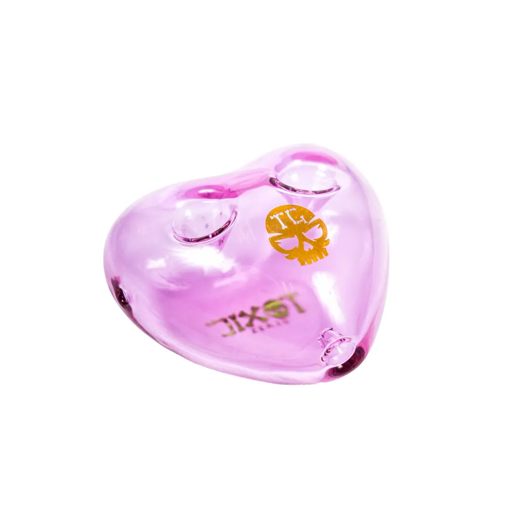 MKGlass TXH19 Toxic Double Bowl Heart Glass Hand-Pipe Pink