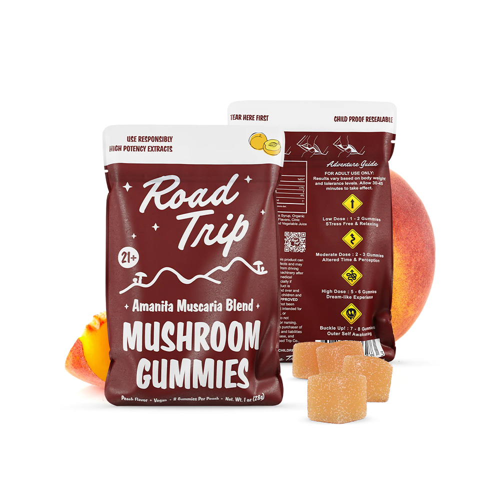 Road Trip Mushroom Gummies (28000mg 8ct Pouch) - Amanita Muscaria Mushroom Peach