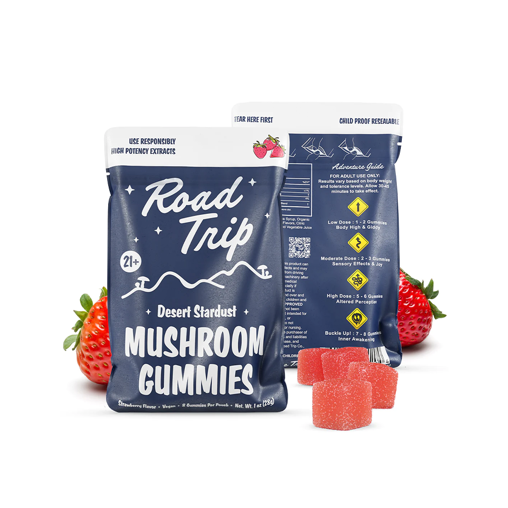 Road Trip Mushroom Gummies (28000mg 8ct Pouch) - Desert Stardust Mushroom Strawberry