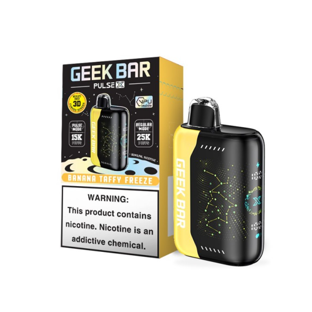 Geek Bar Pulse X Disposable | 25000 Puffs | 18mL | 50mg | MOQ 5 | Banana Taffy Freeze with packaging