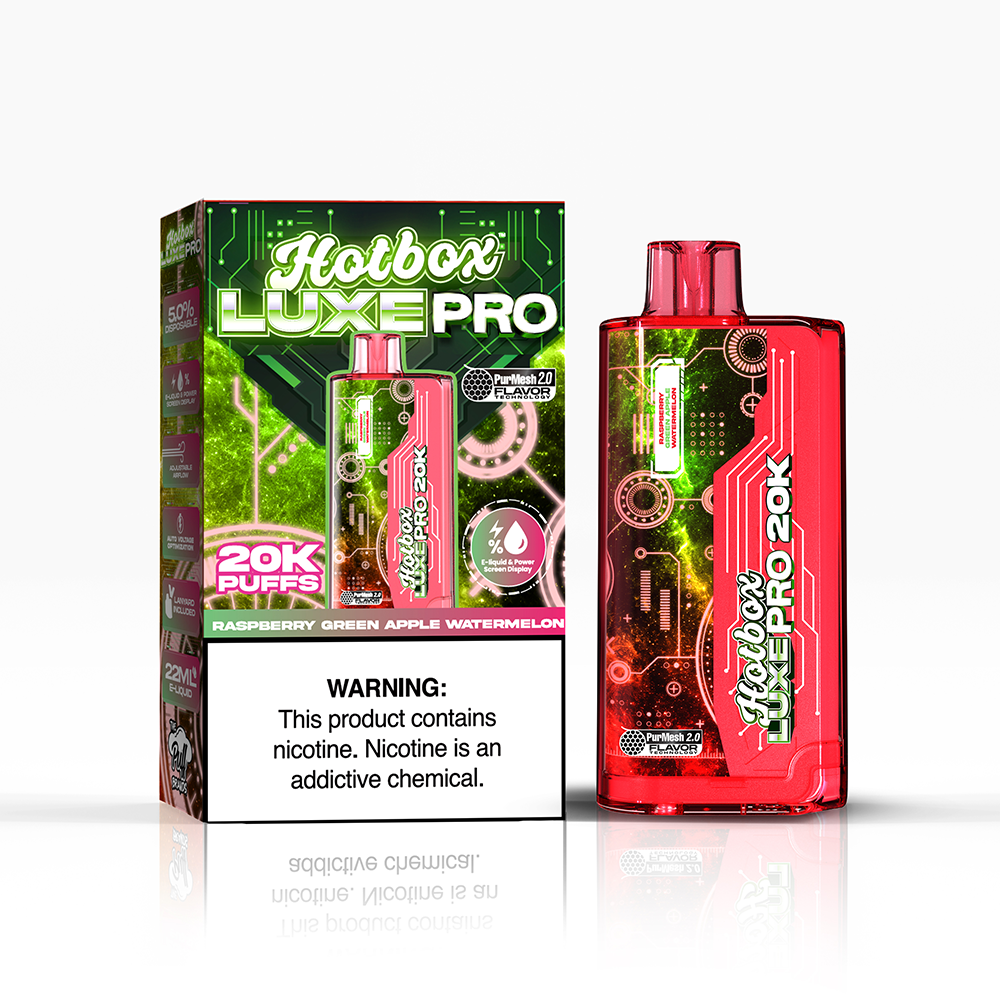 Puff Labs Hotbox Luxe Pro Disposable | 20000 Puffs | 22mL | 50mg | MOQ 5 | Raspberry Green Apple Watermelon with Packaging