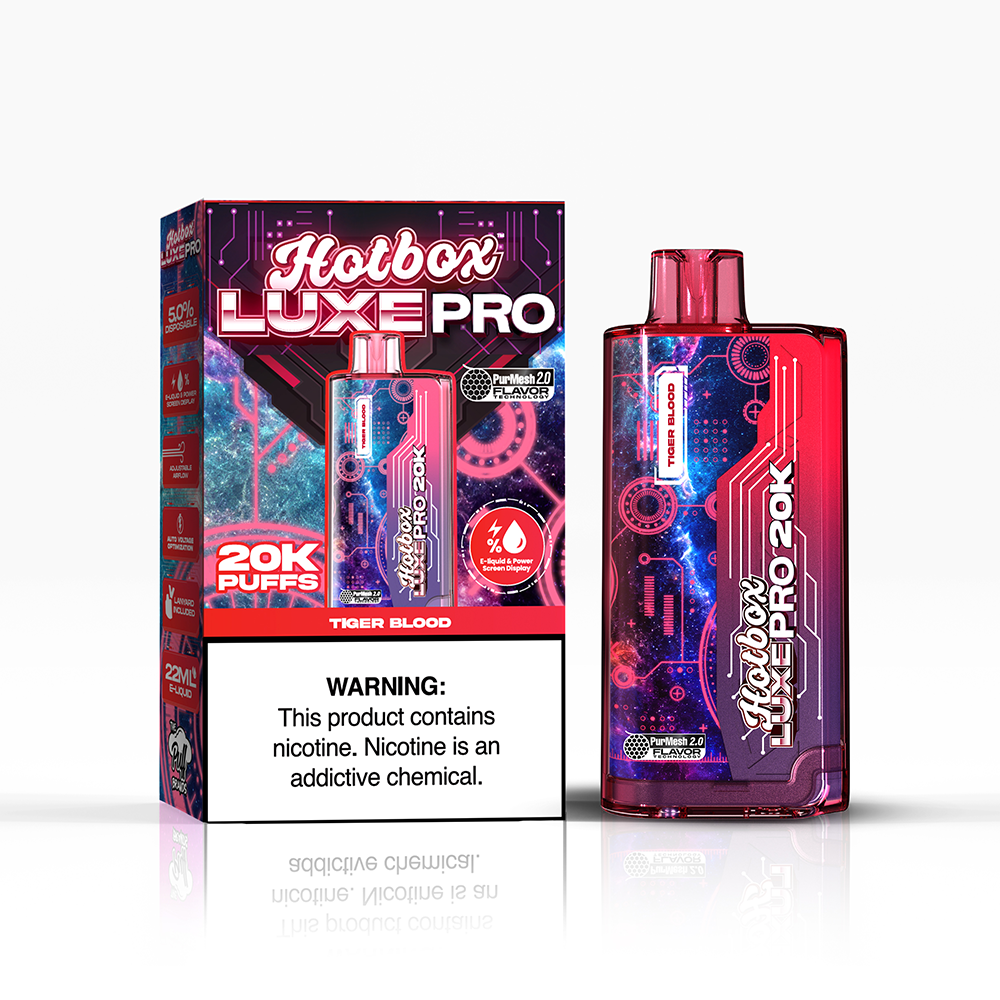 Puff Labs Hotbox Luxe Pro Disposable | 20000 Puffs | 22mL | 50mg | MOQ 5 | Tiger Blood with Packaging