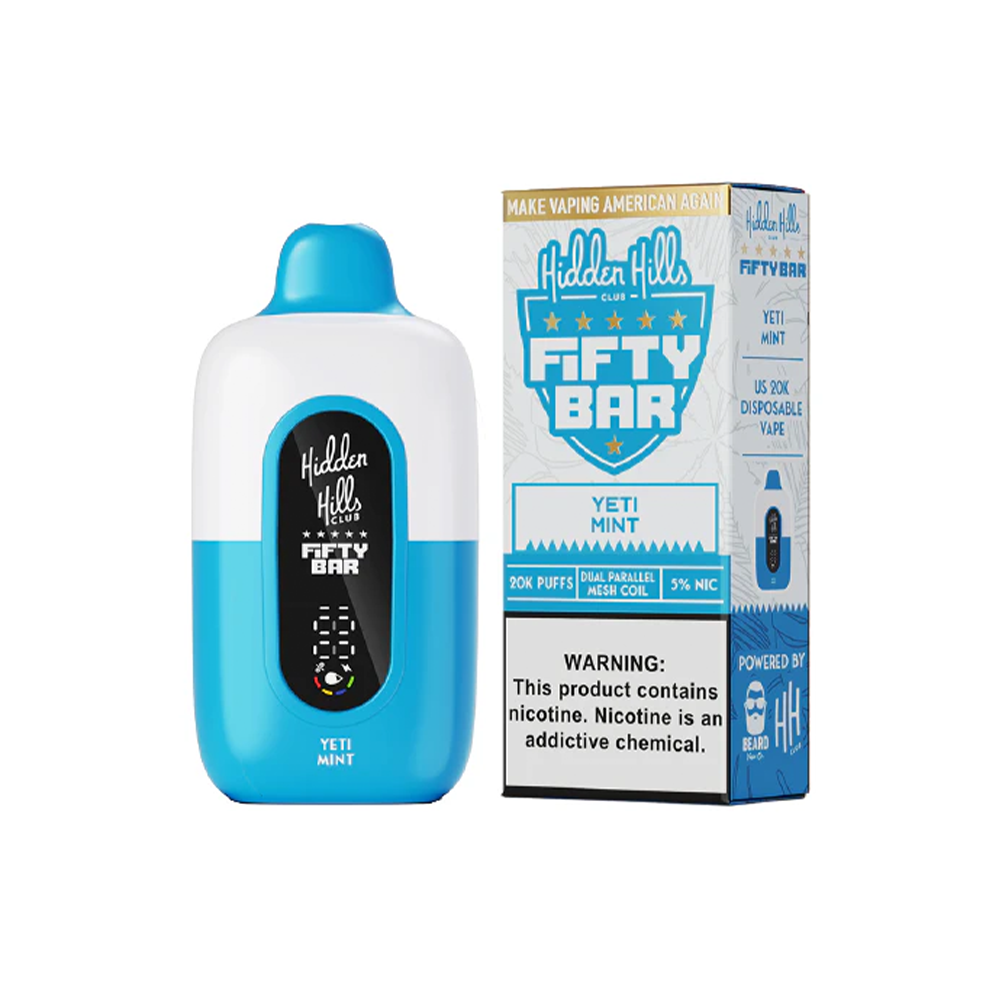Fifty Bar 20K Hidden Hills Disposable | 20000 Puffs | 18mL | 50mg | MOQ 5 | Yeti Mint with packaging