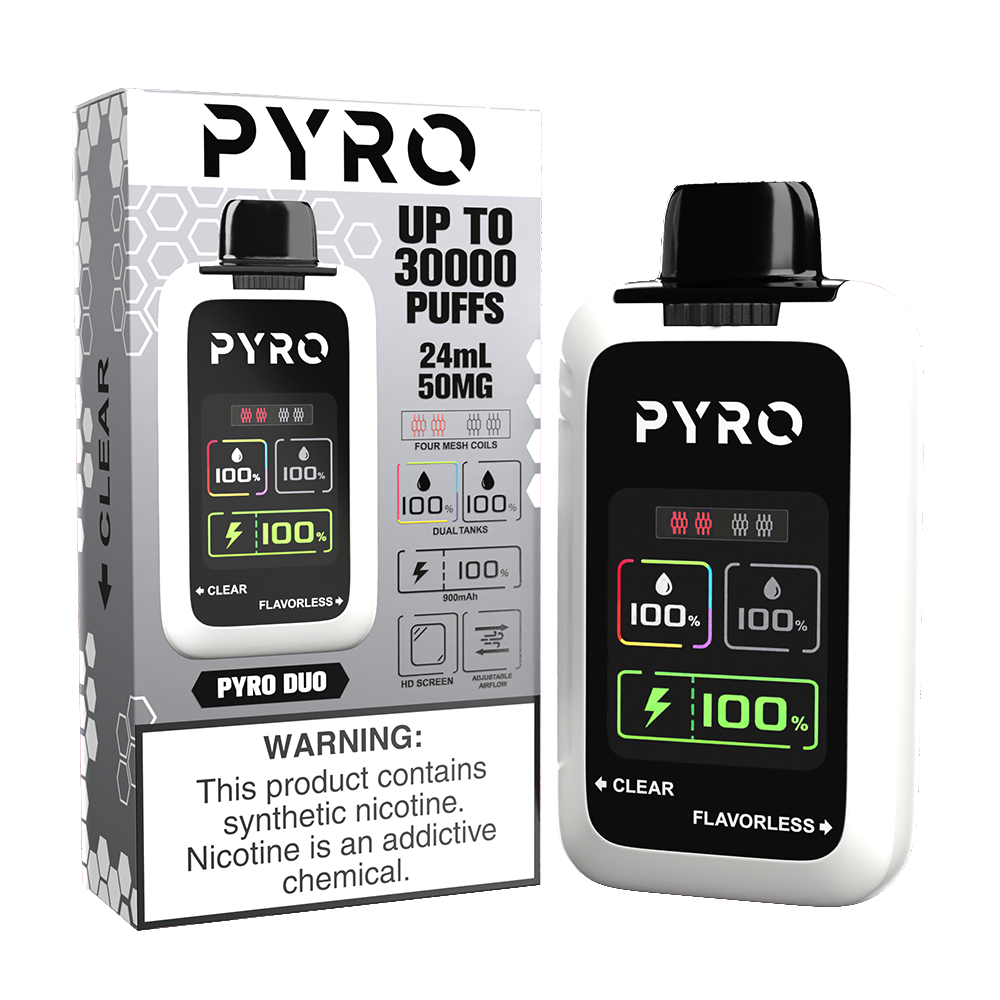 Pyro Duo Disposable | 30000 Puffs | 24mL | 50mg | MOQ 5 | Clear / Flavorless with packaging