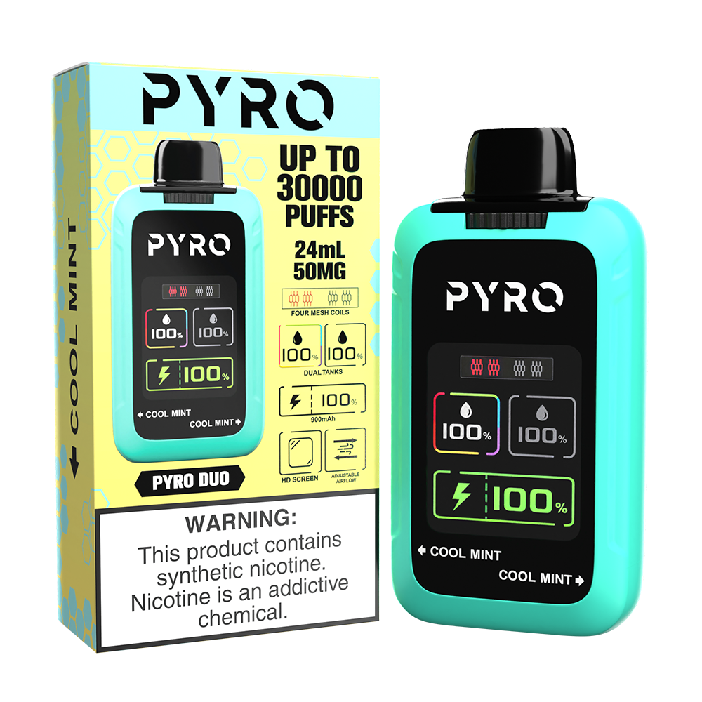Pyro Duo Disposable | 30000 Puffs | 24mL | 50mg | MOQ 5 | Cool Mint with packaging