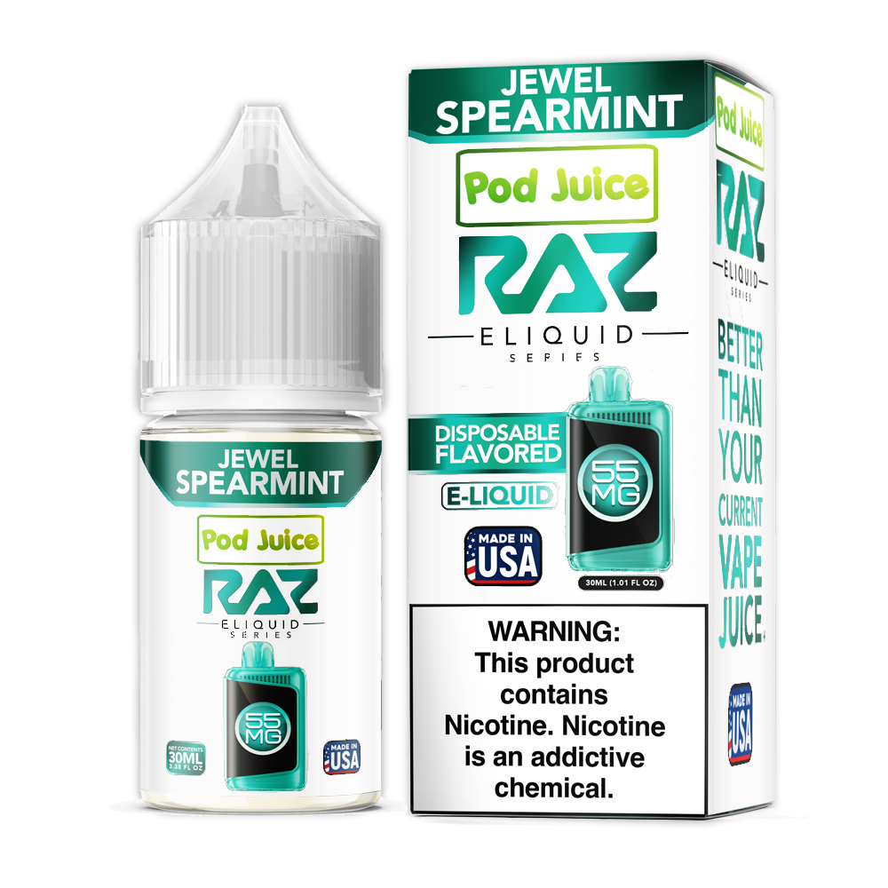 Pod Juice + RAZ Disposables Collab Salt E-Liquid 30mL (Salt Nic) - Jewel Spearmint with packaging