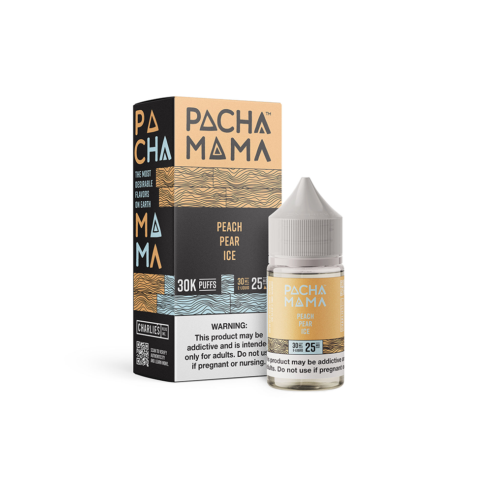 Pachamama PLUS Metatine Salt Series E-Liquid 30mL (Salt Nic) - Peach Pear Ice with packaging