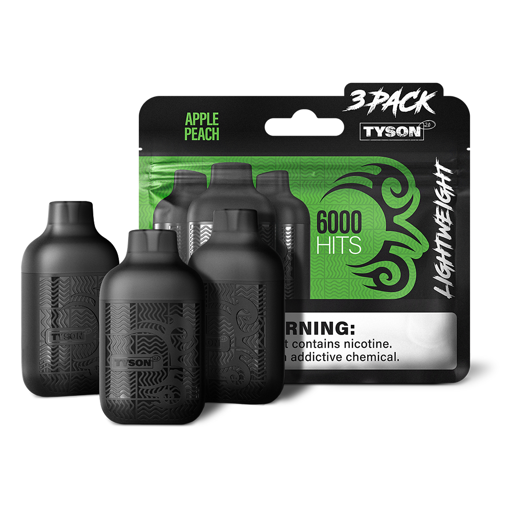 Tyson 2.0 Lightweight Disposable | 6000 Puffs | 50mg | (12mL 3-Pack) | MOQ 10 | Apple Peach with packaging