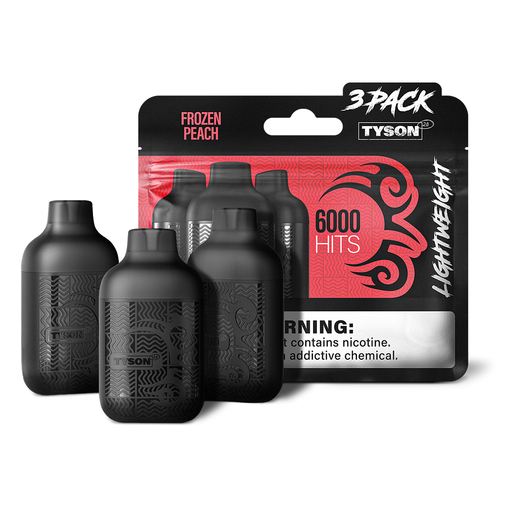 Tyson 2.0 Lightweight Disposable | 6000 Puffs | 50mg | (12mL 3-Pack) | MOQ 10 | Frozen Peach with packaging