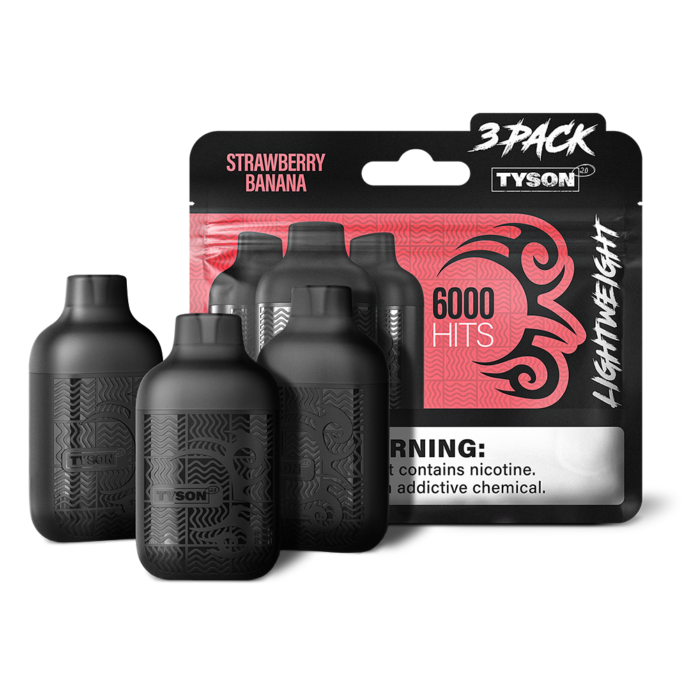 Tyson 2.0 Lightweight Disposable | 6000 Puffs | 50mg | (12mL 3-Pack) | MOQ 10 | Strawberry Banana with packaging