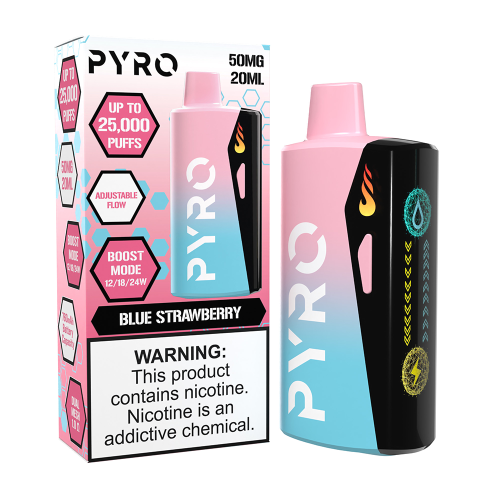 Pyro Boost Disposable | 25000 Puffs | 20mL | 50mg | MOQ 5 | BLUE STRAWBERRY WITH PACKAGING
