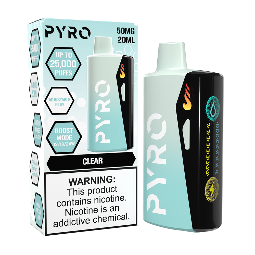 Pyro Boost Disposable | 25000 Puffs | 20mL | 50mg | MOQ 5 | Clear with packaging