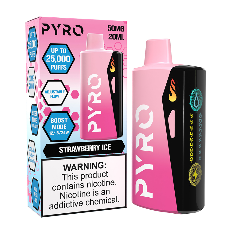 Pyro Boost Disposable | 25000 Puffs | 20mL | 50mg | MOQ 5 | Strawberry Ice with packaging