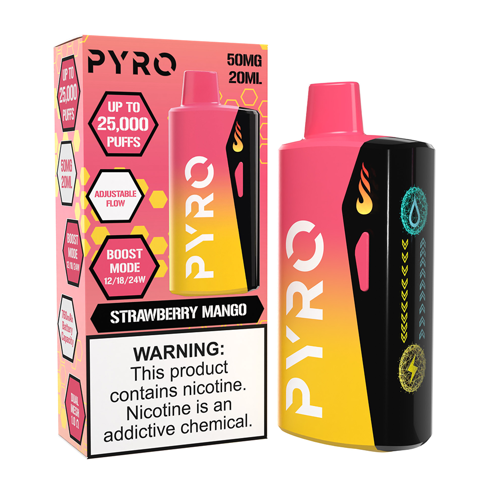 Pyro Boost Disposable | 25000 Puffs | 20mL | 50mg | MOQ 5 | Strawberry Mango with packaging