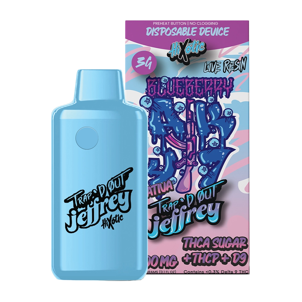HiXotic TRap’d Out Jeffry Disposable (3g) - Blueberry AK with packaging