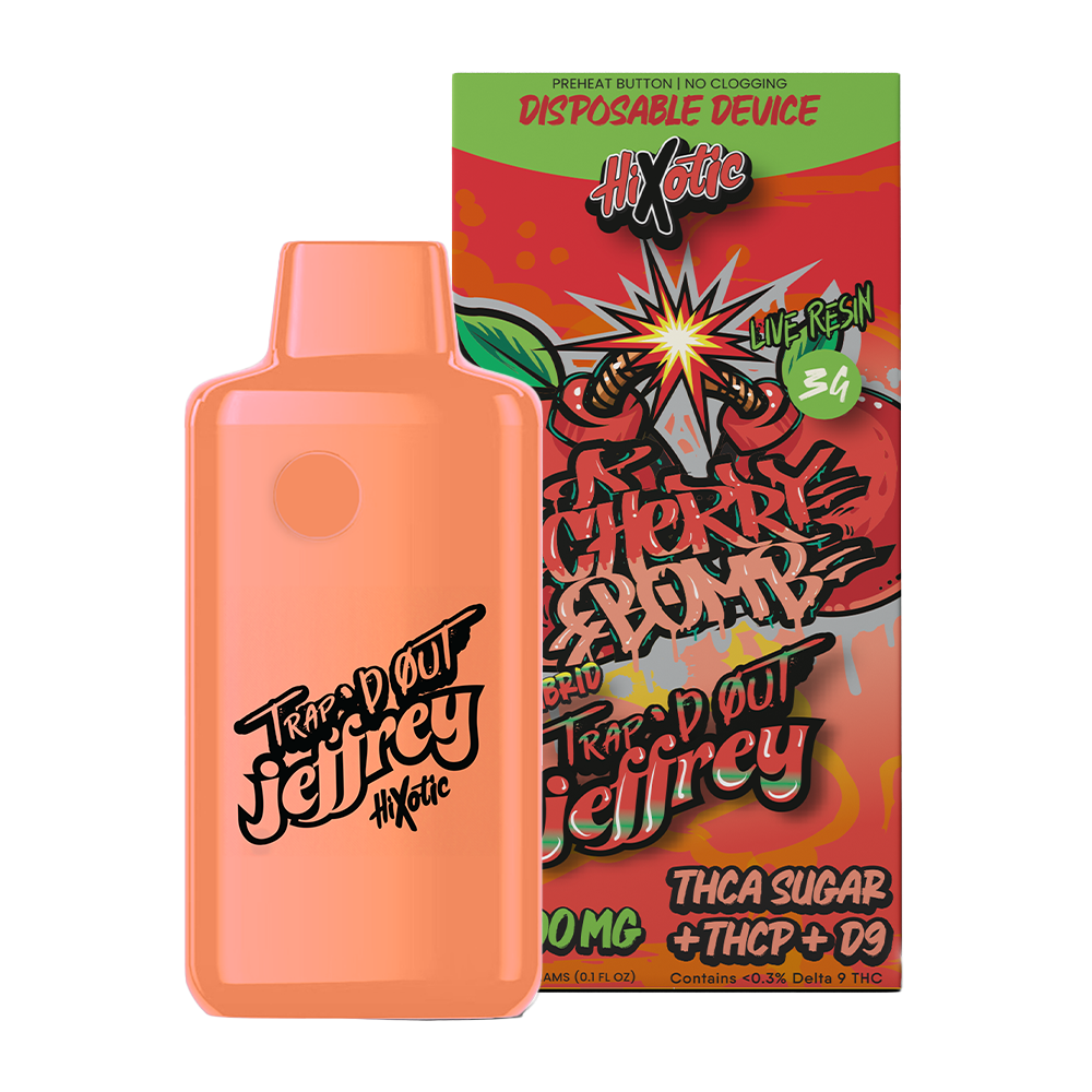 HiXotic TRap’d Out Jeffry Disposable (3g)- Cherry Bomb with packaging