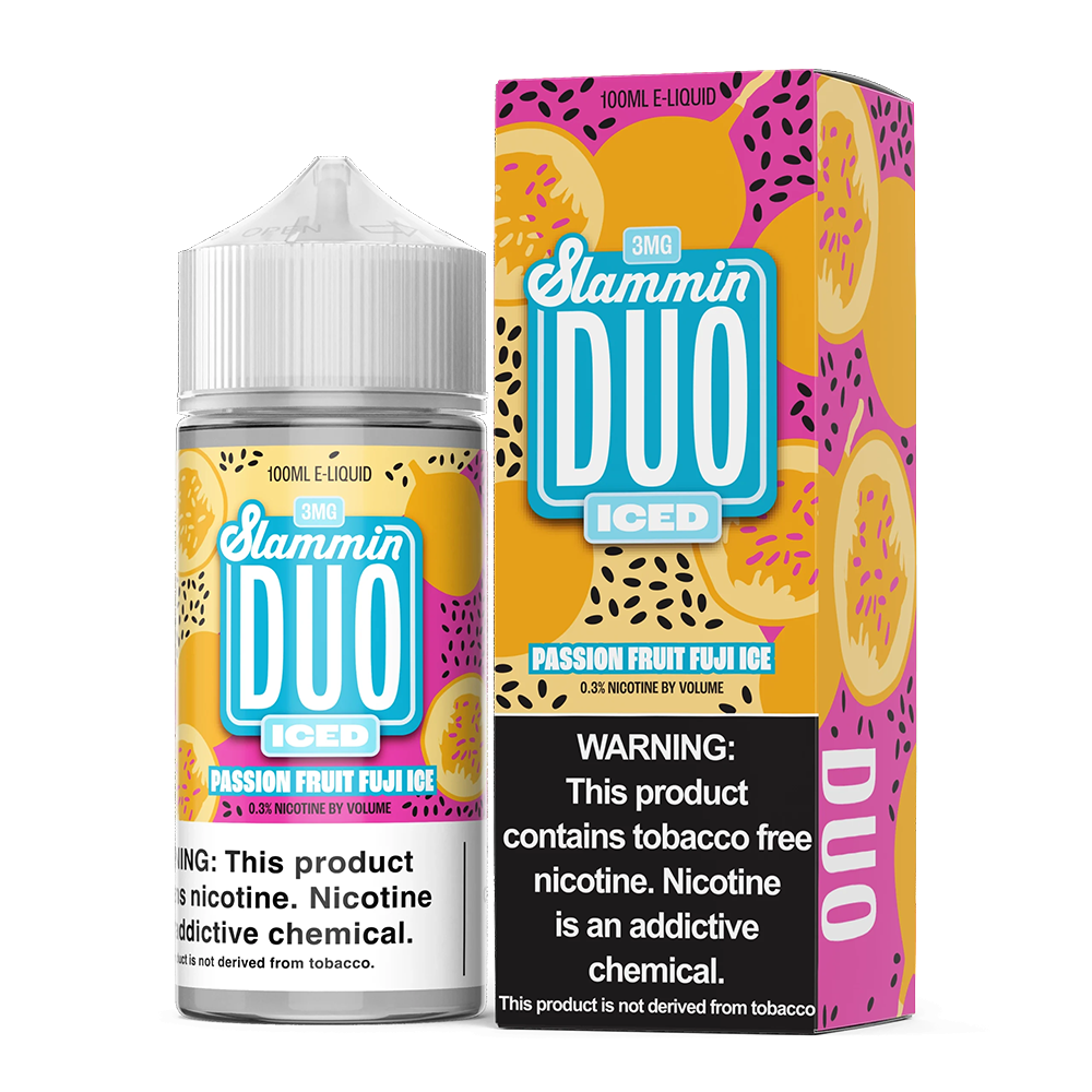 Slammin Duo Series E-Liquid 100mL (Freebase)- Passionfruit Fuji Ice with packaging
