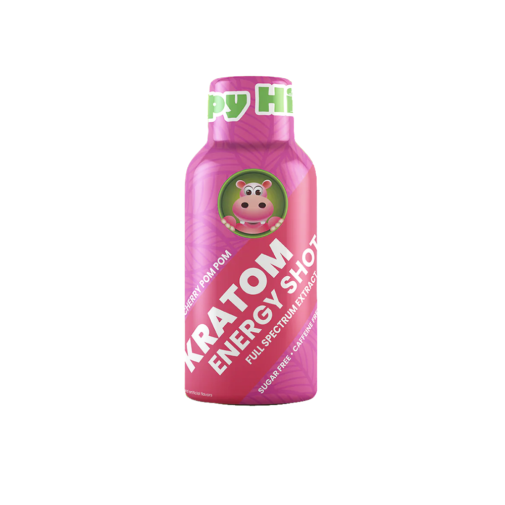 Happy Hippo Kratom Energy Liquid Shots 50mg 59mL Bottle (12pc Display) - Cherry Pom Pom