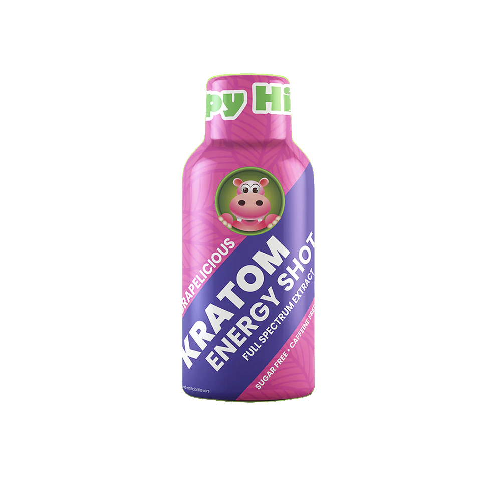 Happy Hippo Kratom Energy Liquid Shots 50mg 59mL Bottle (12pc Display) - Grapelicious