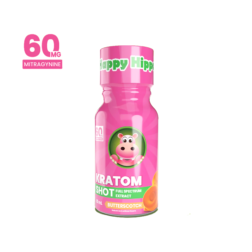 Happy Hippo Kratom Extract Liquid Shots 60-120mg 59mL Bottle (12pc Display) - Butterscotch 60mg