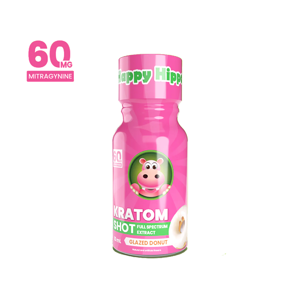 Happy Hippo Kratom Extract Liquid Shots 60-120mg 59mL Bottle (12pc Display) - Glazed Donut 60mg