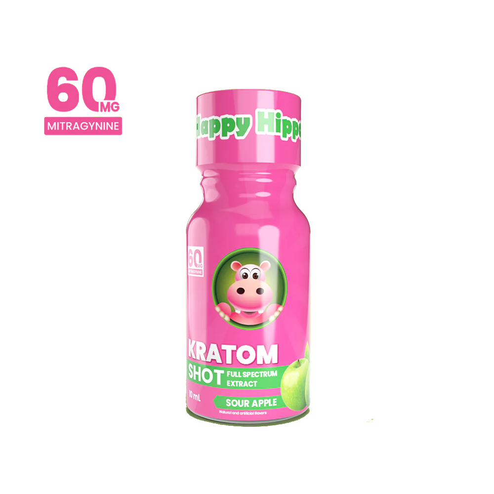Happy Hippo Kratom Extract Liquid Shots 60-120mg 59mL Bottle (12pc Display) - Sour Apple 60mg