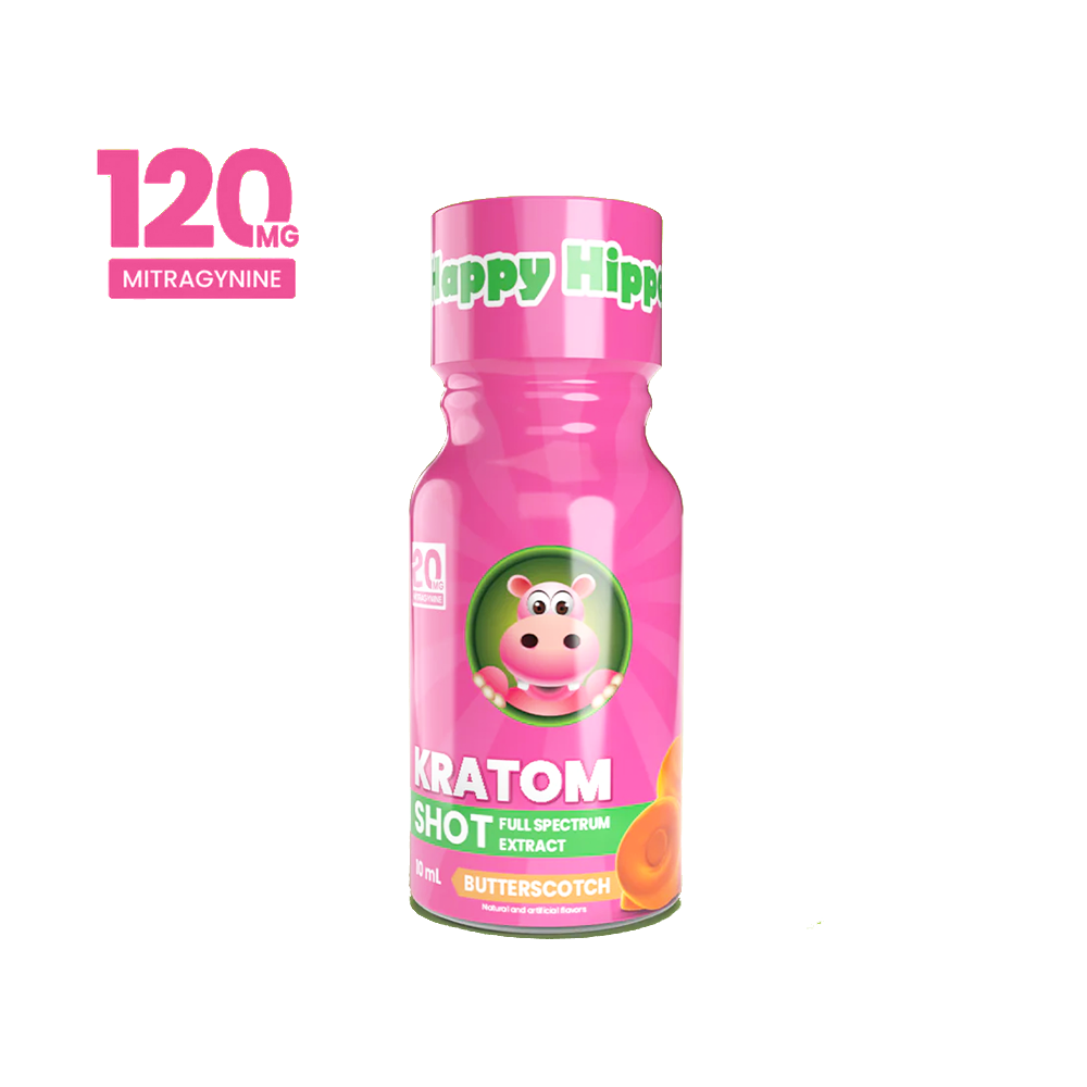 Happy Hippo Kratom Extract Liquid Shots 60-120mg 59mL Bottle (12pc Display) - Butterscotch 120mg