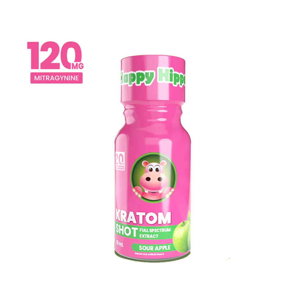 Happy Hippo Kratom Extract Liquid Shots 60-120mg 59mL Bottle (12pc Display) - Sour Apple 120mg