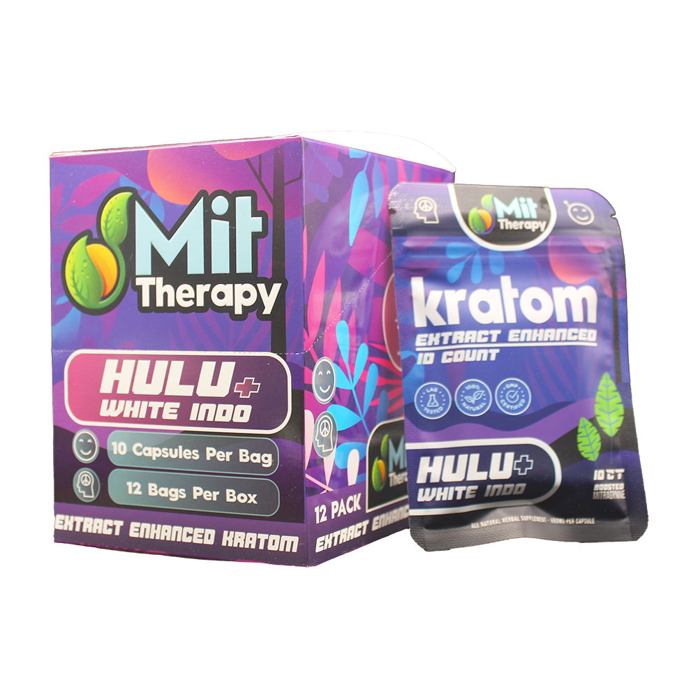MIT Therapy Kratom Capsules 650mg 10ct Pouch (12pc Display) - Hulu/ White Indo with packaging