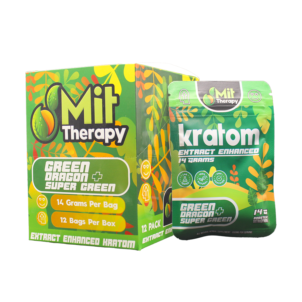 MIT Therapy Kratom Powder (650mg 14g Pouch) • MOQ 12 - Green Dragon/ Super Green with packaging