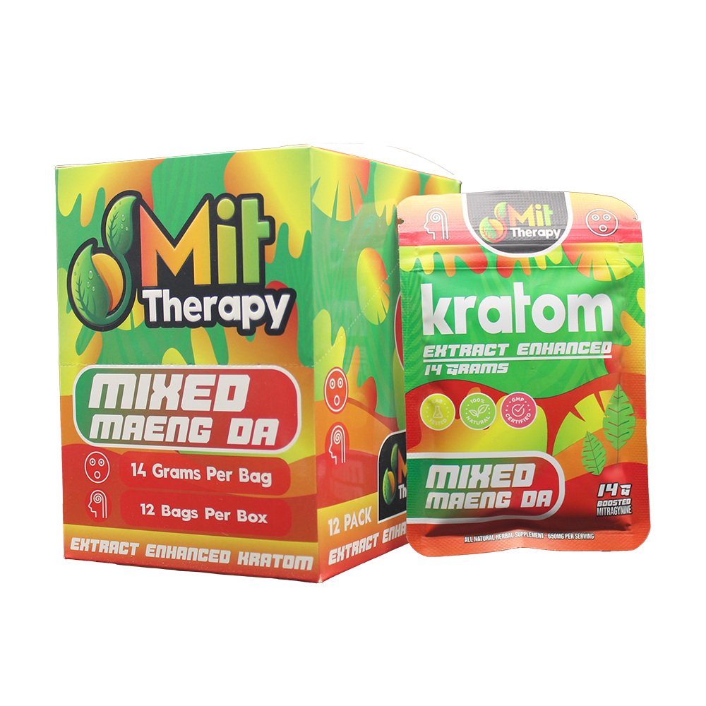 MIT Therapy Kratom Powder (650mg 14g Pouch) • MOQ 12 - Mixed Maeng DA with packaging