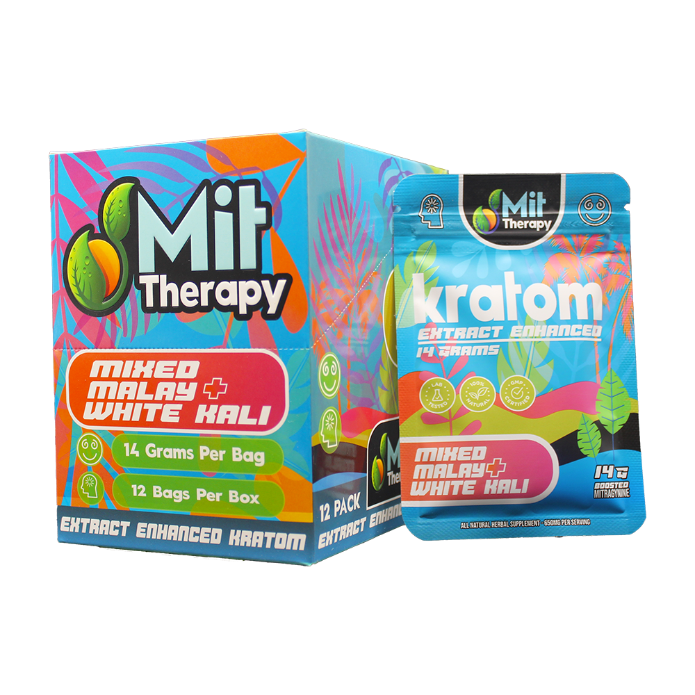 MIT Therapy Kratom Powder (650mg 14g Pouch) • MOQ 12 - Mixed Malay/ White Kali with packaging